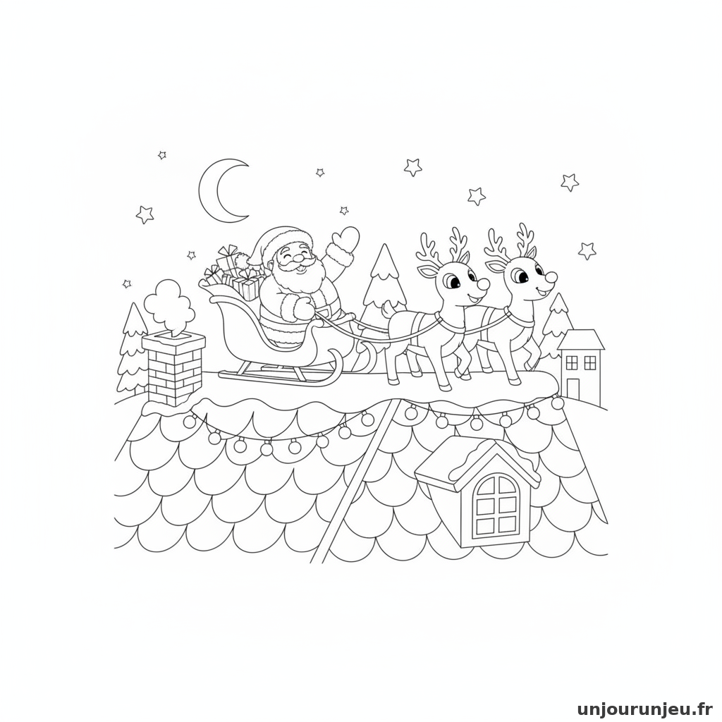 Coloriage Pere Noel Pere Noel Toit 12