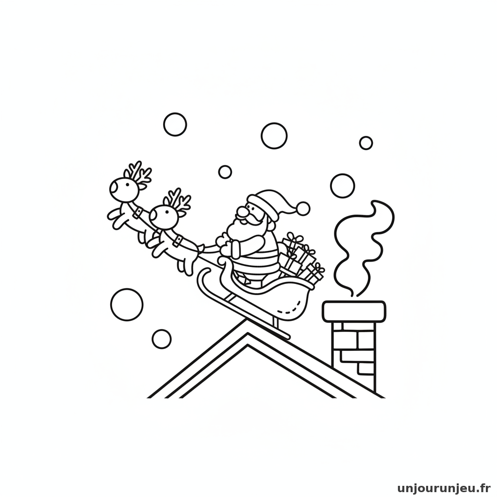 Coloriage Pere Noel Pere Noel Toit 12