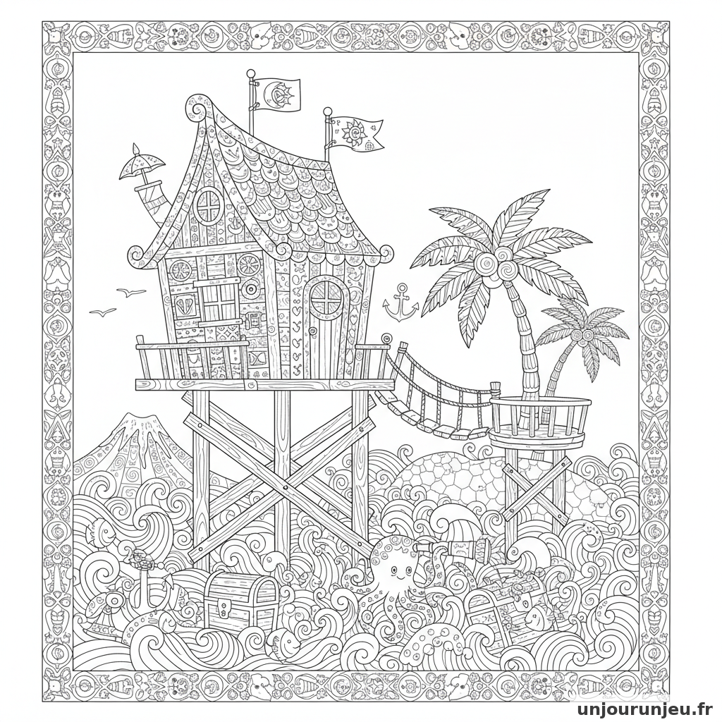 Coloriage Pirate Cabane Pirate Pilotis Tres Ornee 12