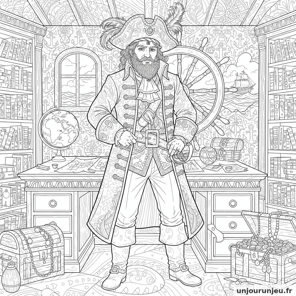 Coloriage Pirate Capitaine Pirate Costume Orne Cabine 06