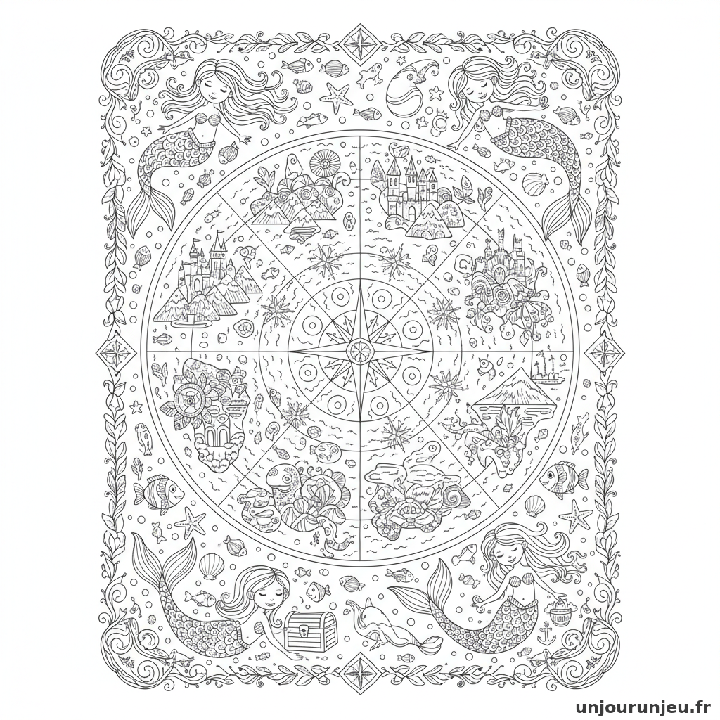 Coloriage Pirate Carte Sept Mers Sirenes Monstres Marins 13