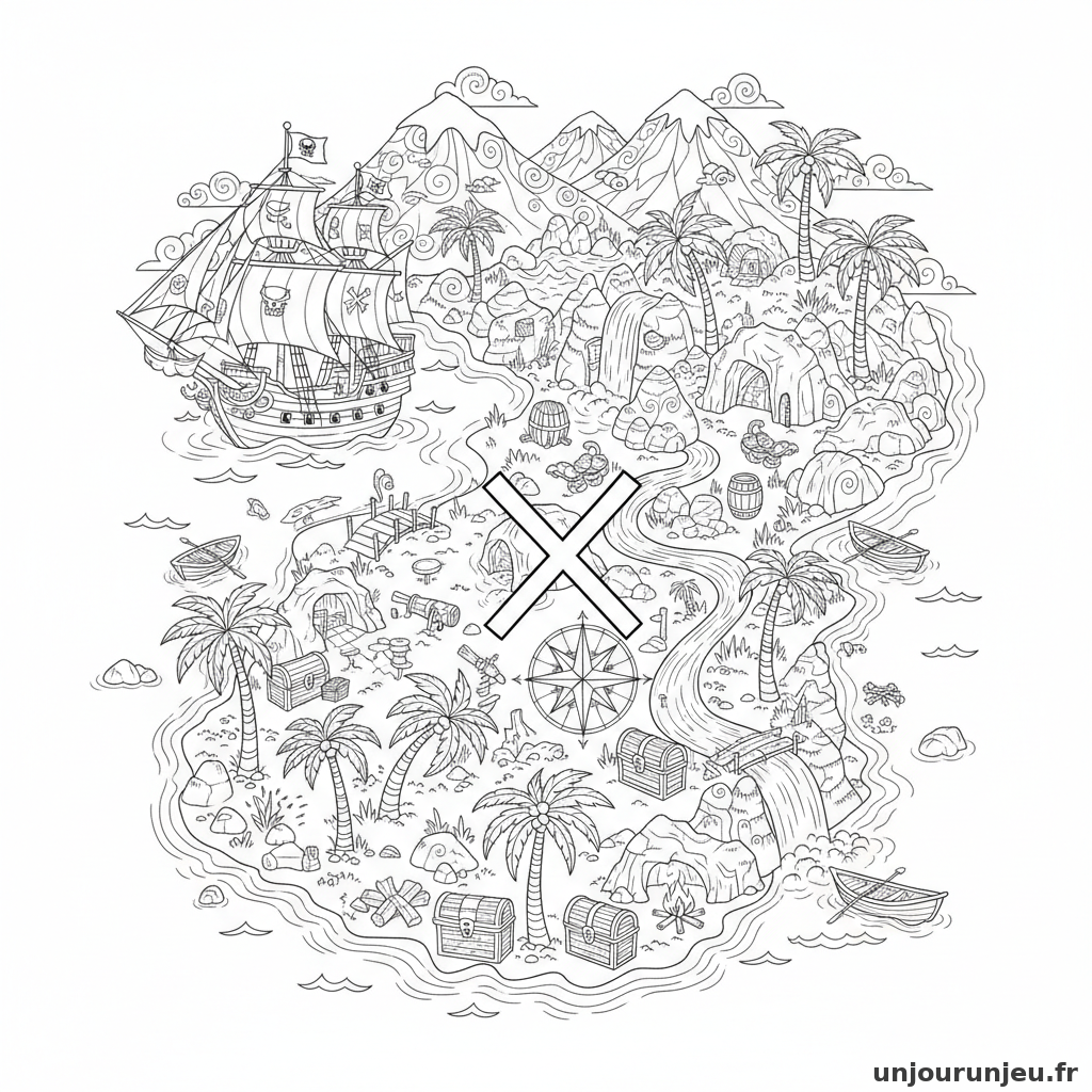 Coloriage Pirate Ile Pirate Vue Haut X Marquant Tresor 07