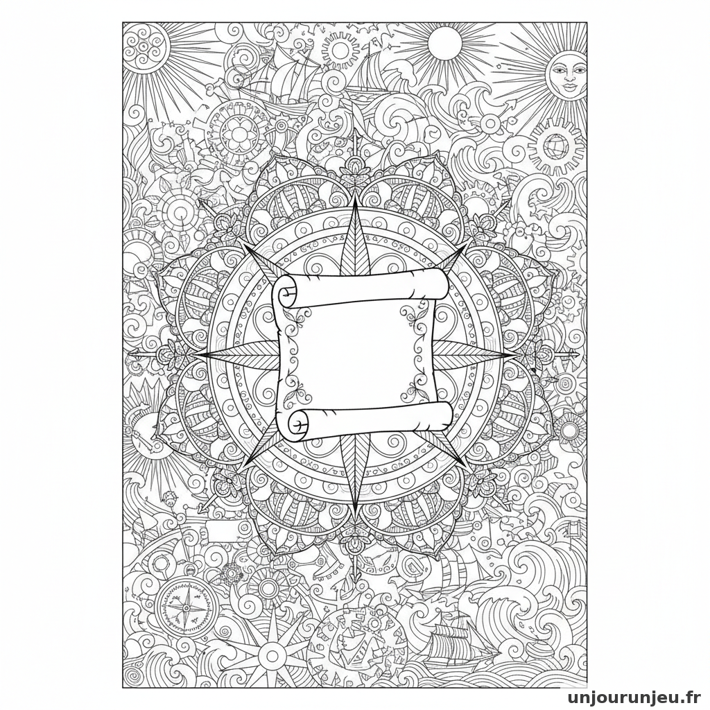 Coloriage Pirate Rose Vents Ornee Centre Dun Parchemin 20