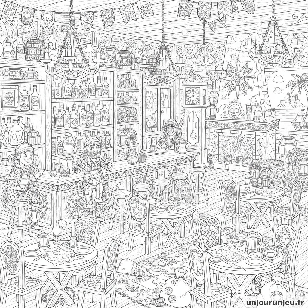 Coloriage Pirate Taverne Pirate Mille Details Mobilier 16