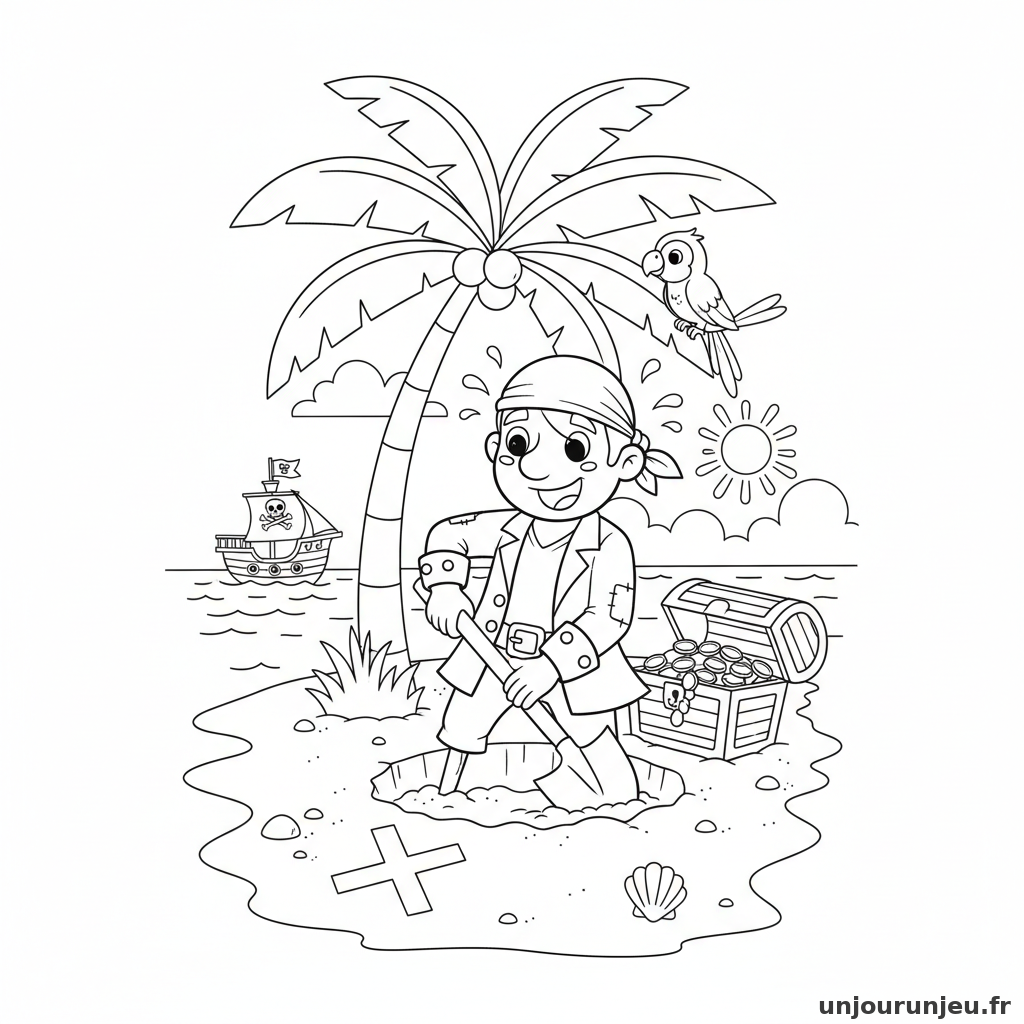 Coloriage Pirate Pirate Creuse Trouver Tresor Ile 02