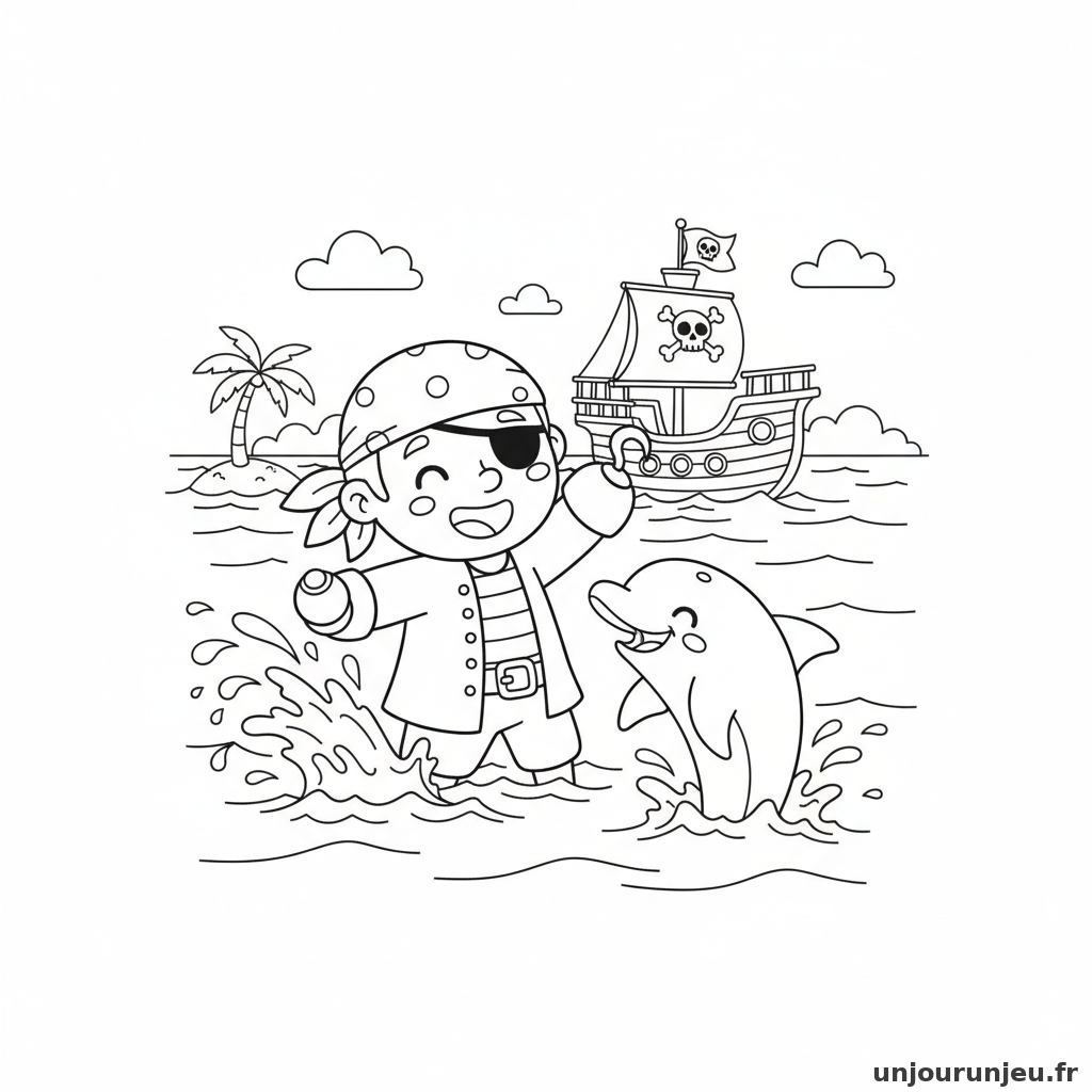 Coloriage Pirate Pirate Dauphin Pres Bateau 09