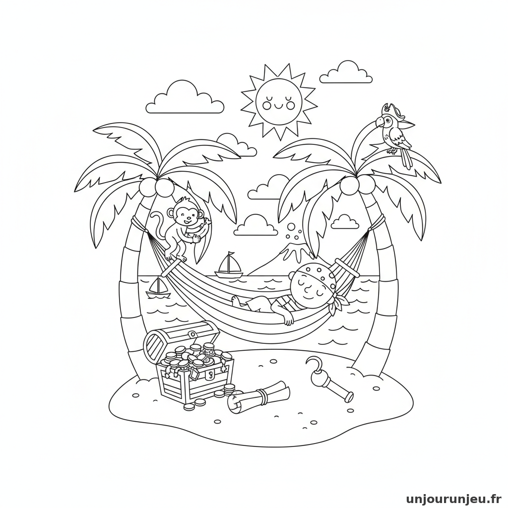 Coloriage Pirate Pirate Hamac Entre Deux Palmiers 20
