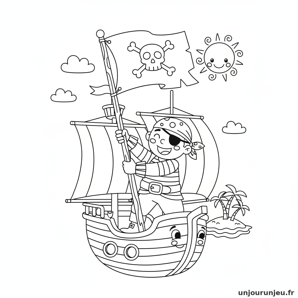 Coloriage Pirate Pirate Hisse Drapeau Noir 13