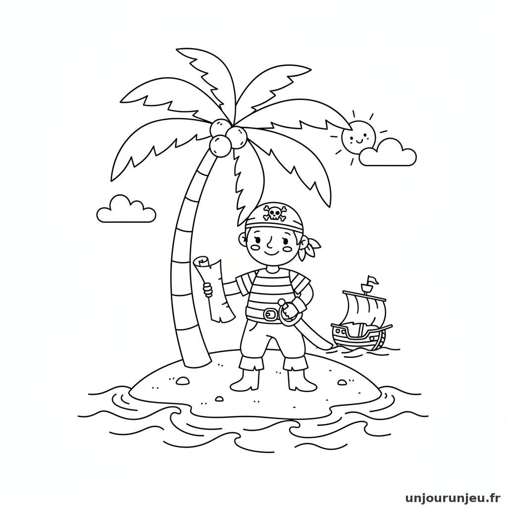 Coloriage Pirate Pirate Ile Deserte Palmier 07