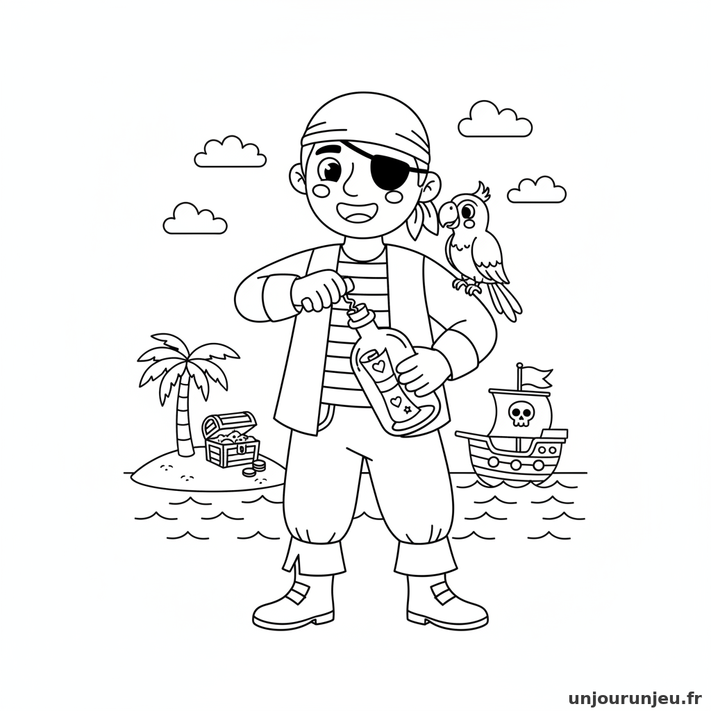 Coloriage Pirate Pirate Ouvre Bouteille Message 18