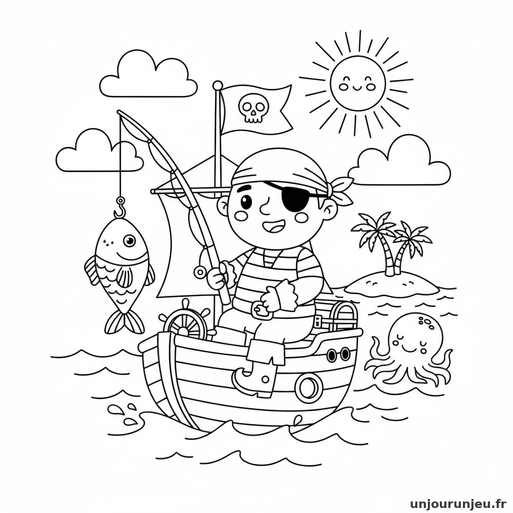 Coloriage Pirate Pirate Peche Depuis Bateau 17
