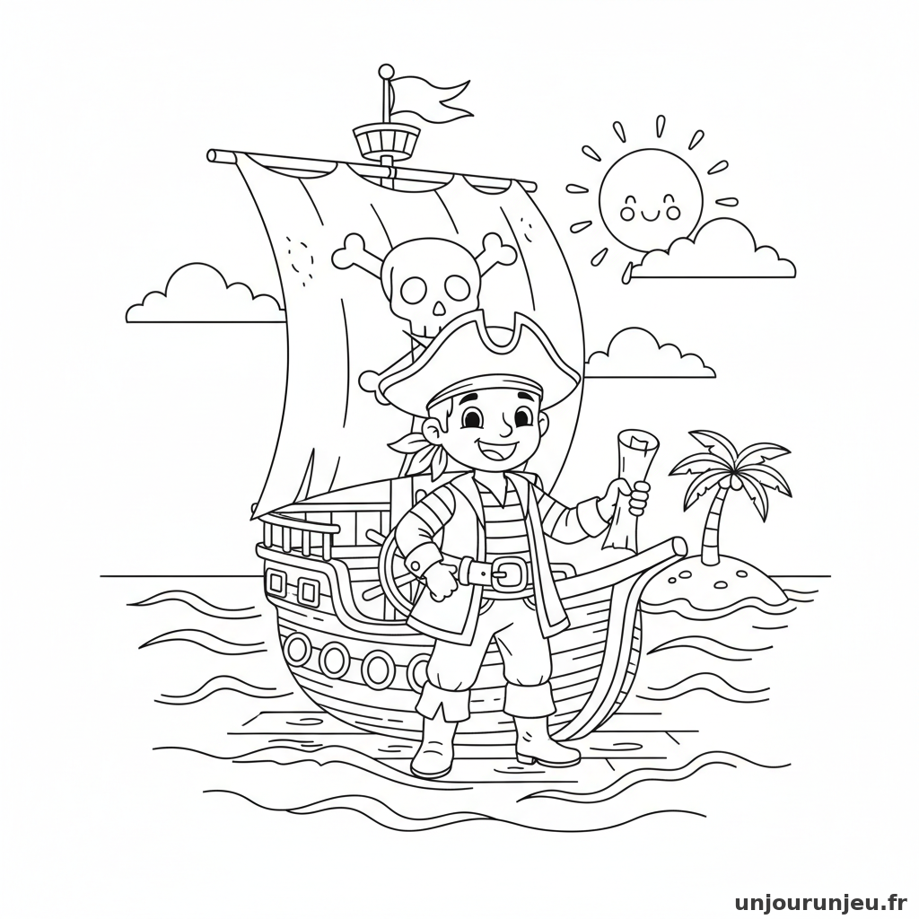 Coloriage Pirate Pirate Pont Bateau 01