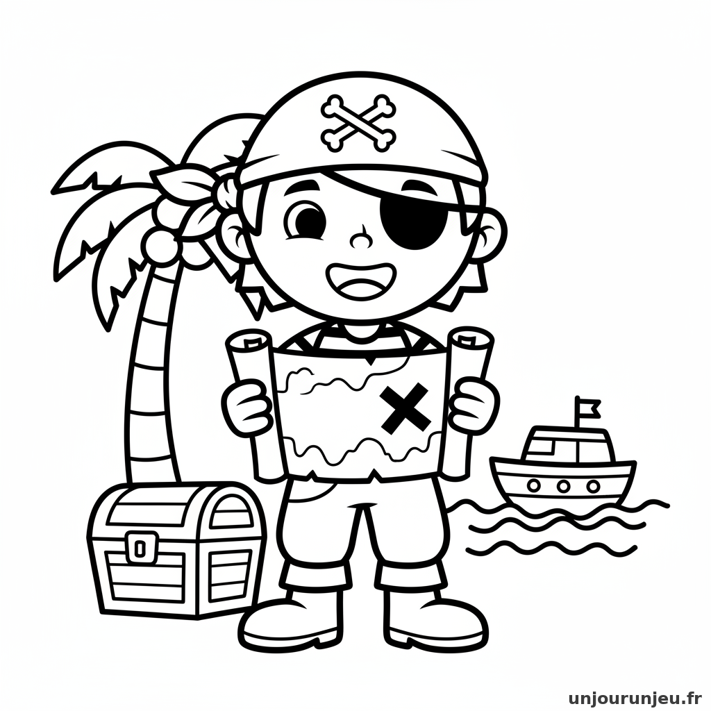 Coloriage Pirate Petit Pirate Tient Carte Tresor 08