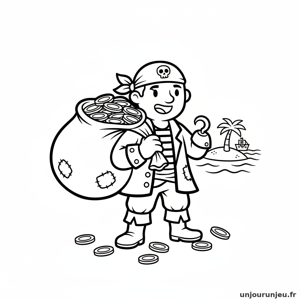 Coloriage Pirate Pirate Sac Plein Pieces Dor 11