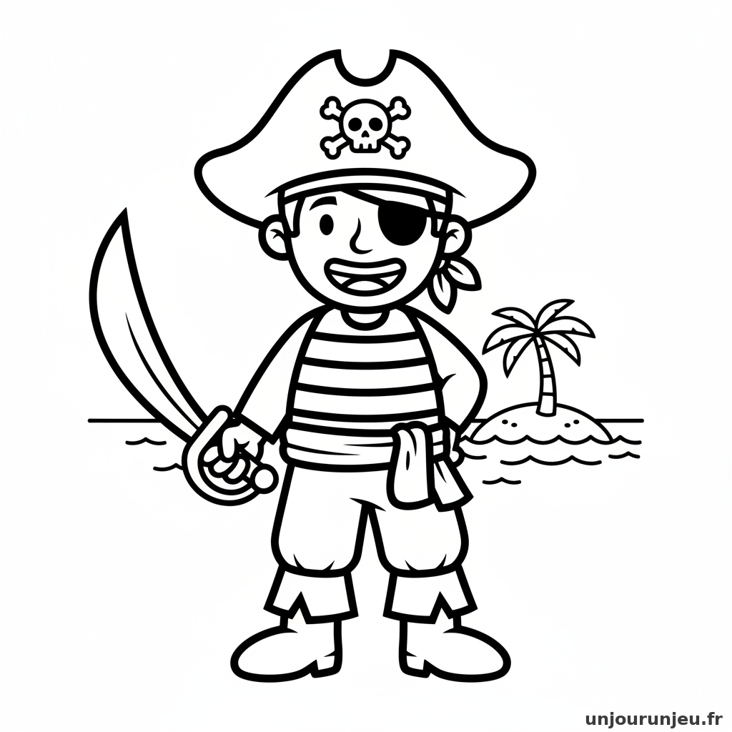 Coloriage Pirate Pirate Souriant Grand Chapeau 01