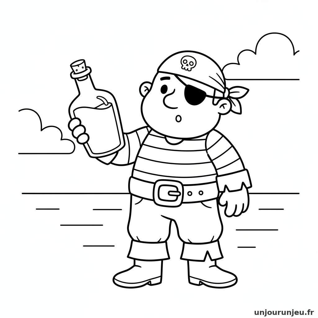 Coloriage Pirate Pirate Tient Bouteille 15