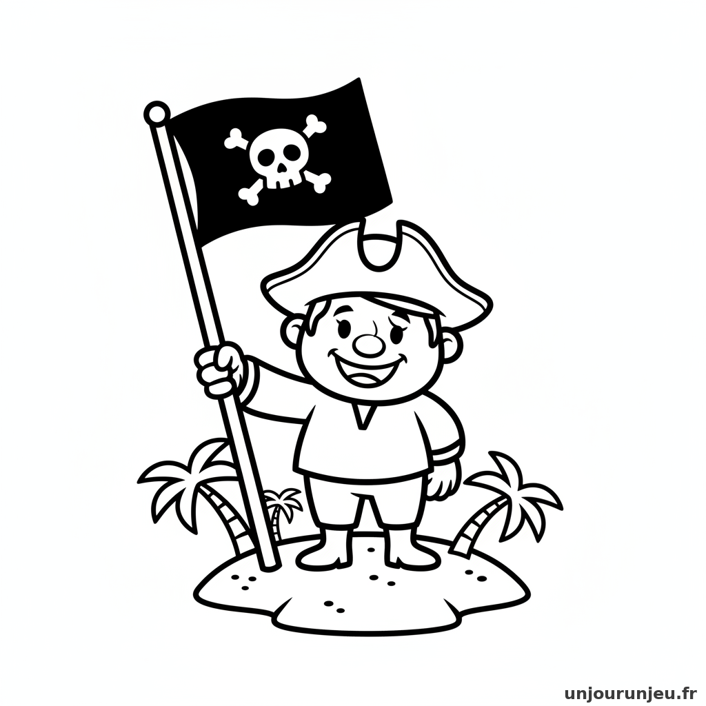 Coloriage Pirate Pirate Tient Drapeau Noir 05