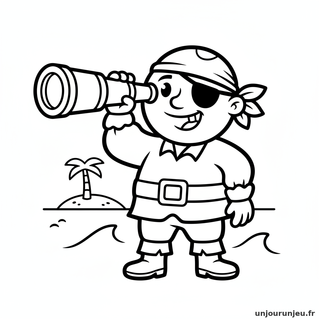 Coloriage Pirate Pirate Tient Longue Vue 02