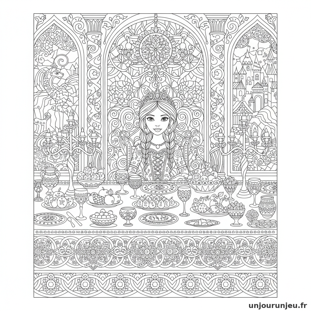 Coloriage Princesse Princesse Banquet Mille Details Table 16