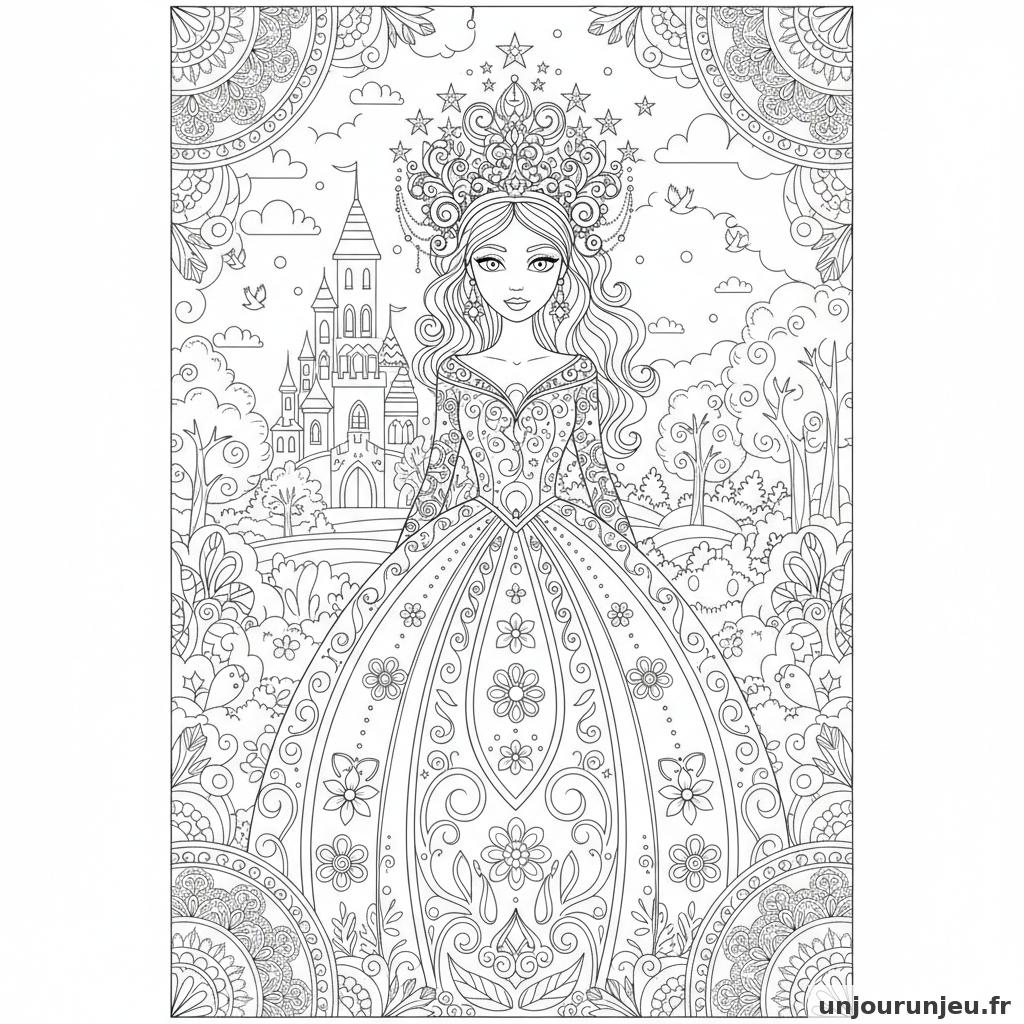 Coloriage Princesse Princesse Couronne Ornee Detoiles Lunes 11