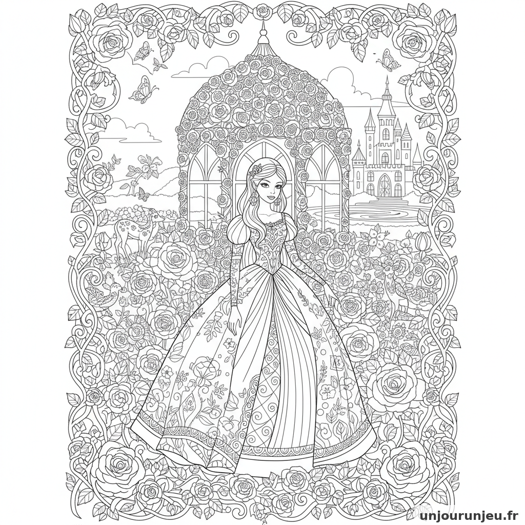 Coloriage Princesse Princesse Jardin Dinnombrables Roses 04