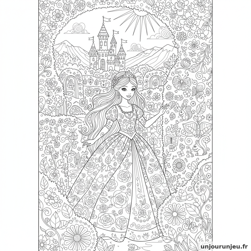 Coloriage Princesse Princesse Labyrinthe Haies Fleuries 08