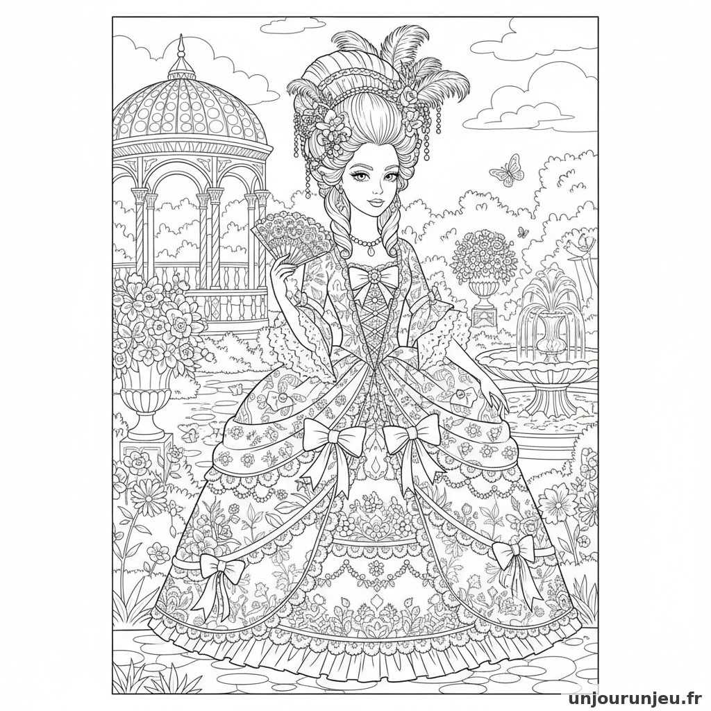Coloriage Princesse Princesse Mode Rococo Perruque Ornee 18