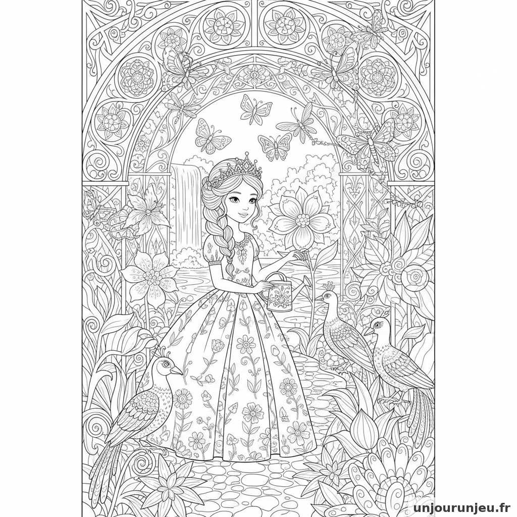 Coloriage Princesse Princesse Serre Exotique Oiseaux Rares 15