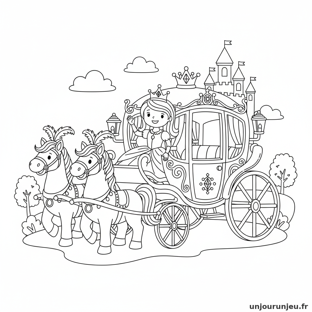 Coloriage Princesse Princesse Caleche Tiree Chevaux 16
