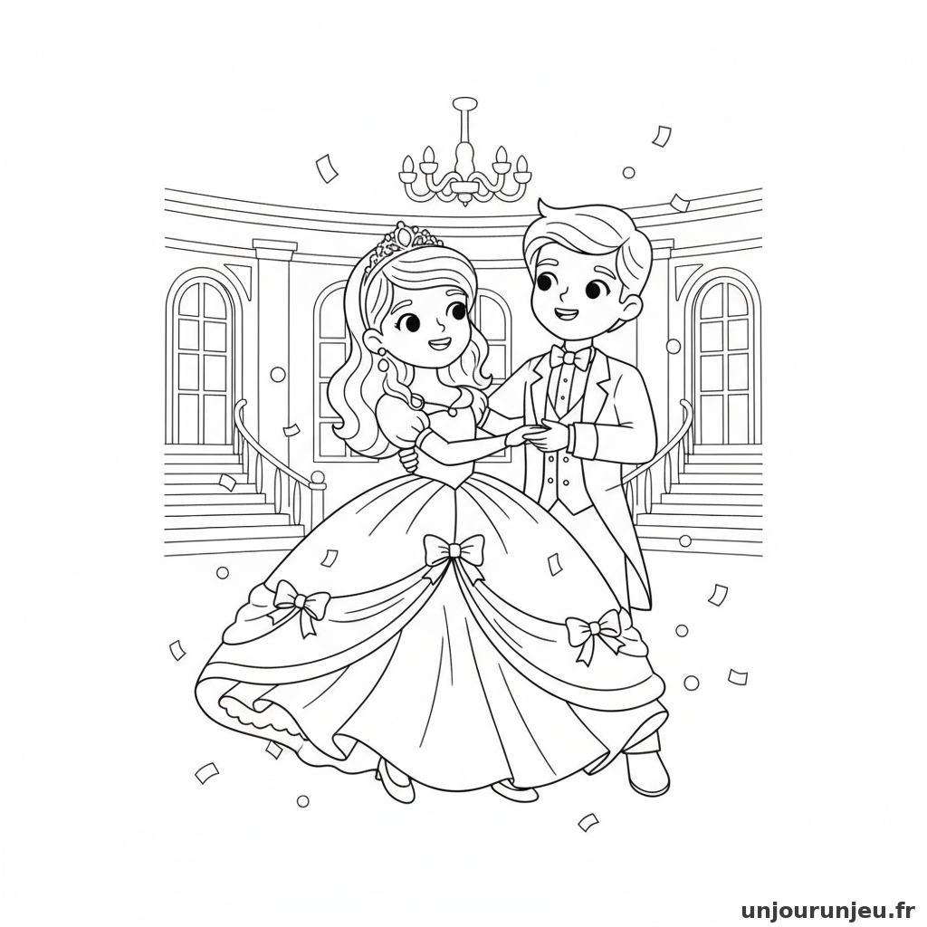 Coloriage Princesse Princesse Danse Bal Prince 04