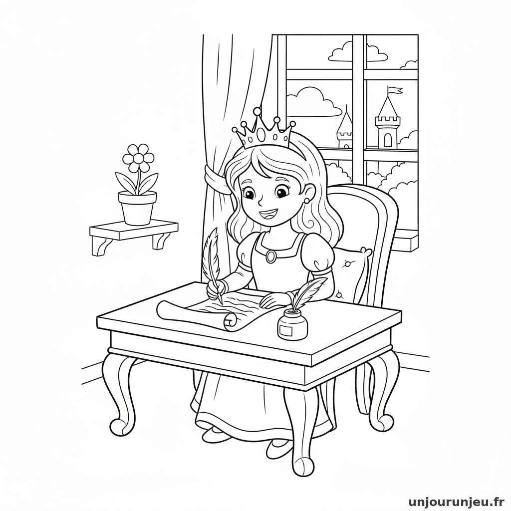 Coloriage Princesse Princesse Ecrit Lettre Bureau 18
