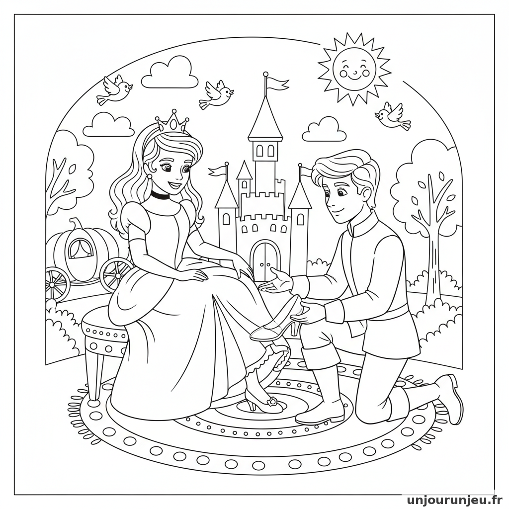 Coloriage Princesse Princesse Essaie Pantoufle Verre 13