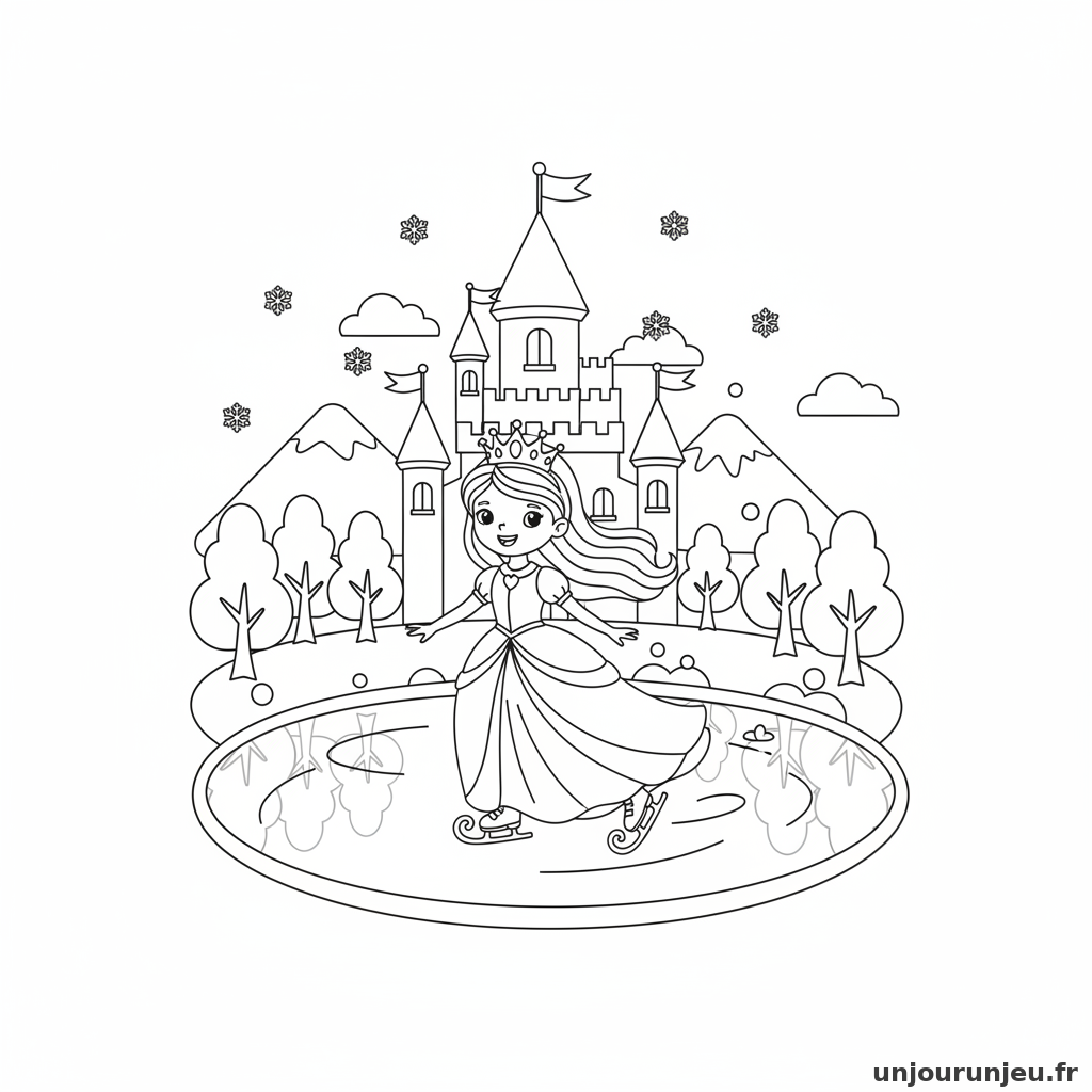 Coloriage Princesse Princesse Fait Patin Letang Gele Chateau 20