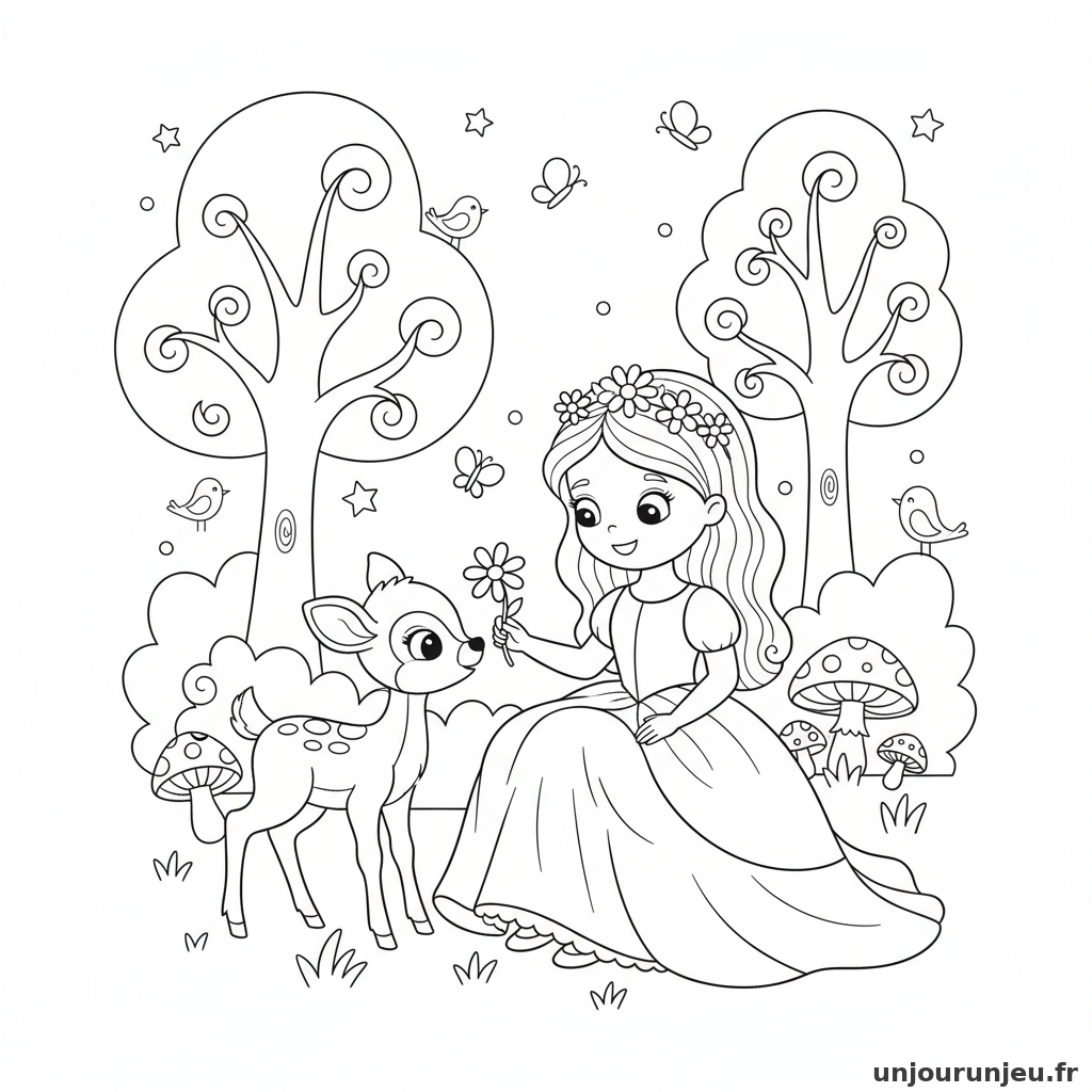 Coloriage Princesse Princesse Faon Foret 11