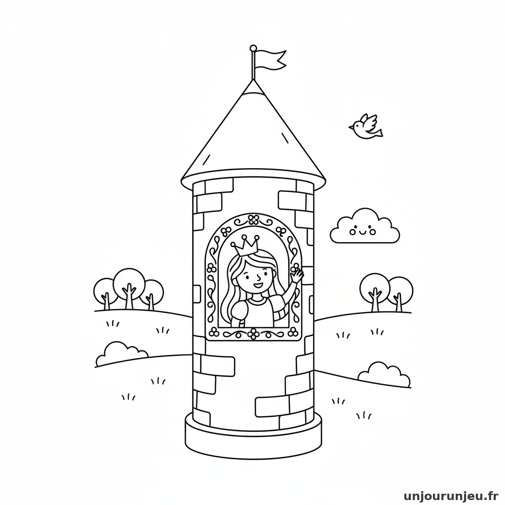 Coloriage Princesse Princesse Fenetre Tour 03