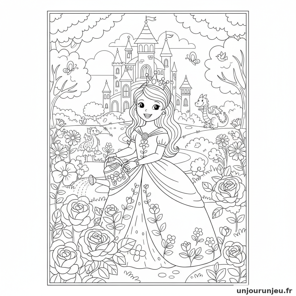 Coloriage Princesse Princesse Jardin Palais 02
