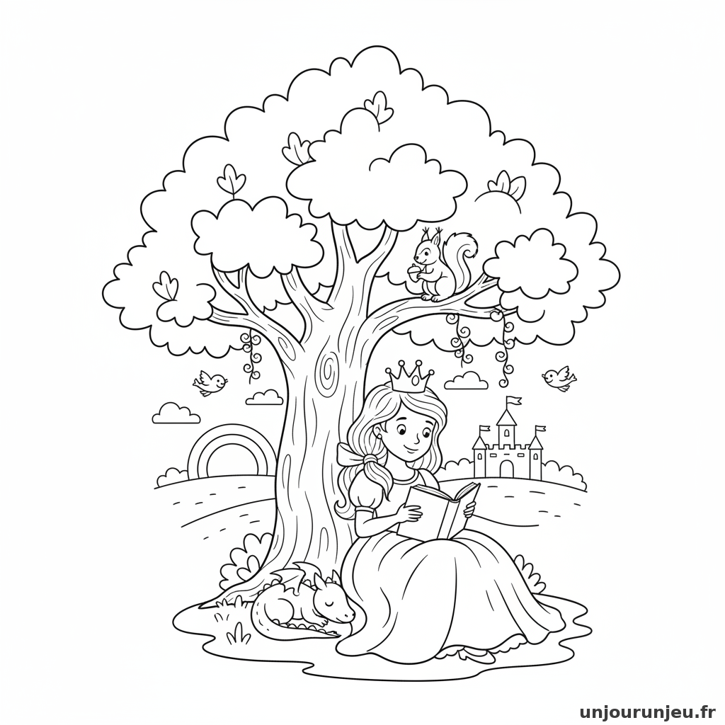 Coloriage Princesse Princesse Lit Livre Arbre 10