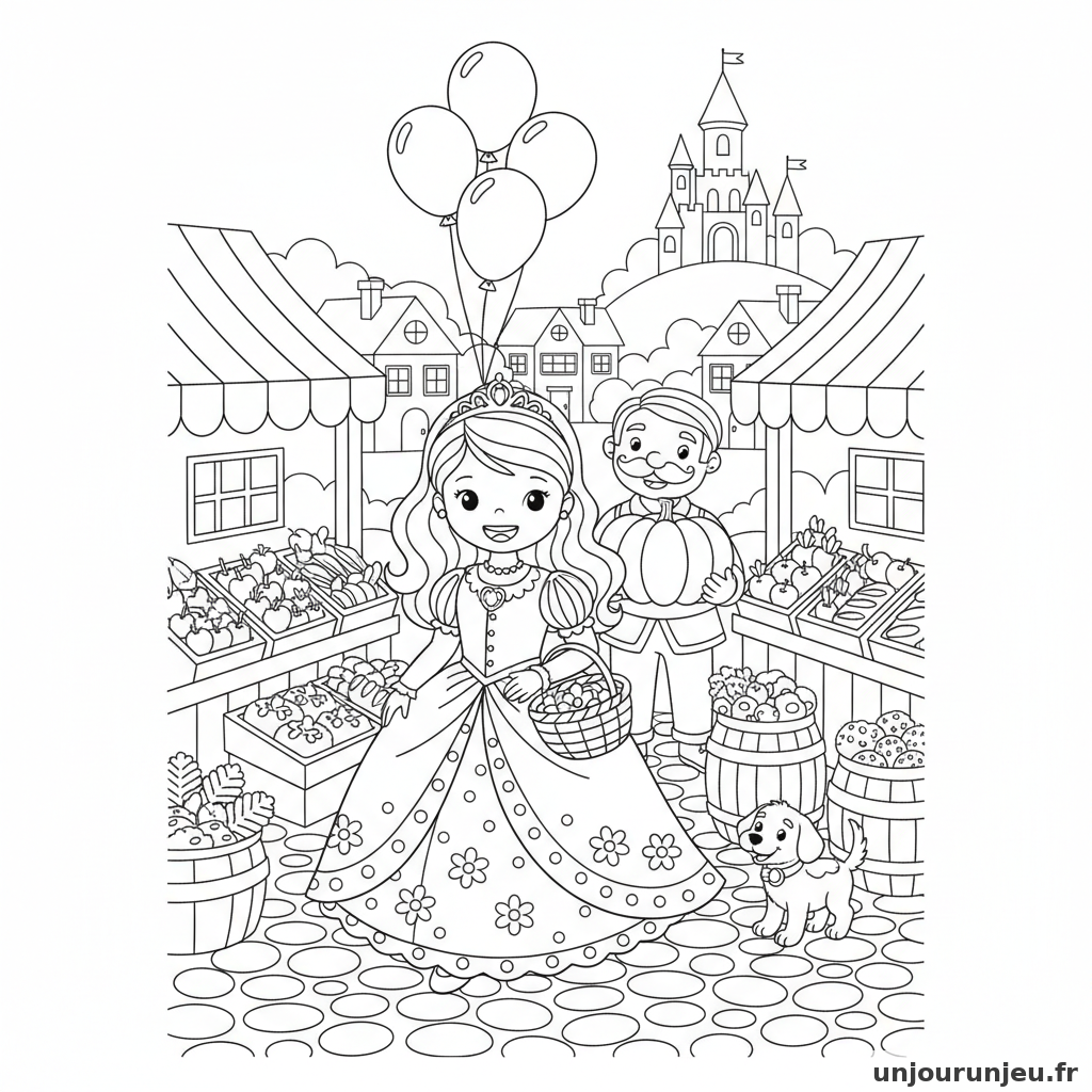 Coloriage Princesse Princesse Promene Marche Village 17