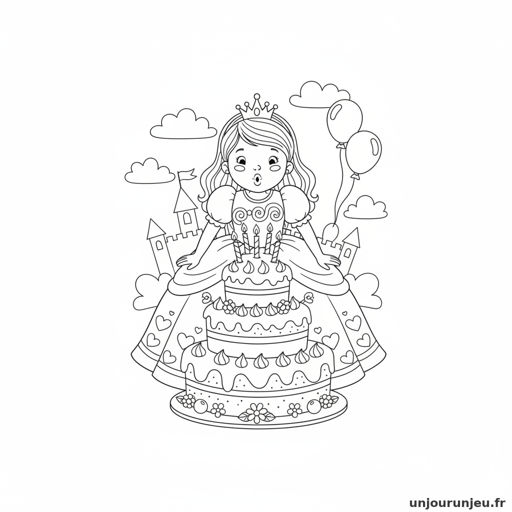 Coloriage Princesse Princesse Souffle Bougies Gateau 09