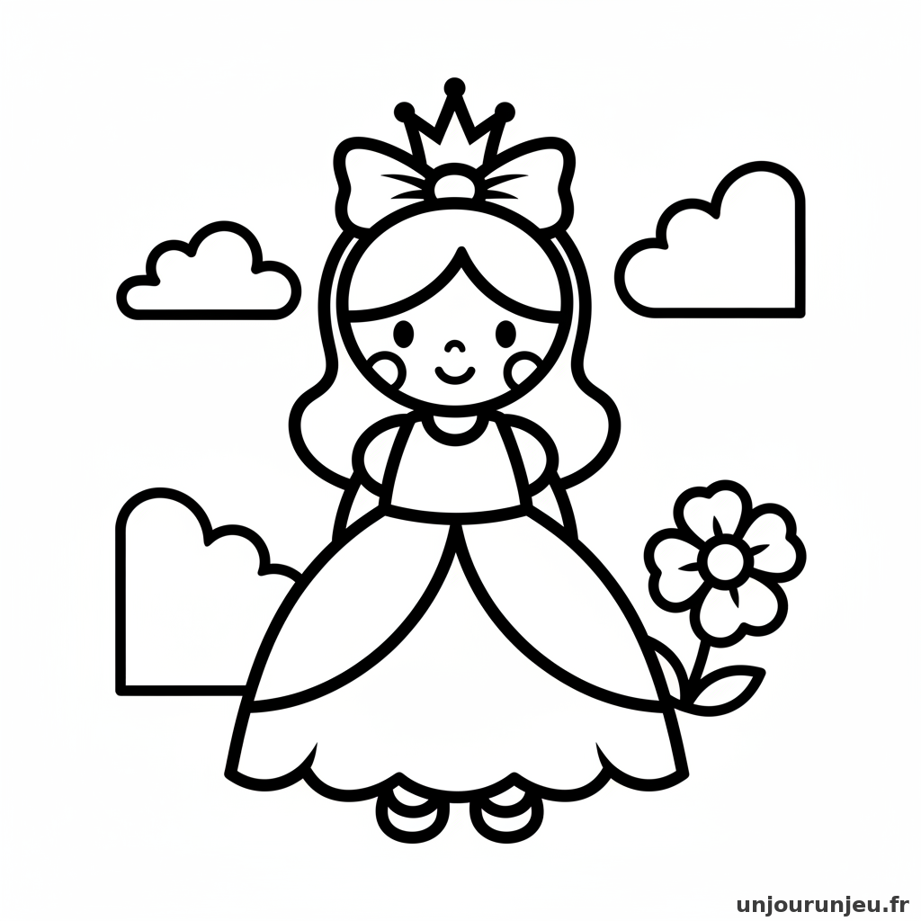 Coloriage Princesse Petite Princesse Noeud Cheveux 06