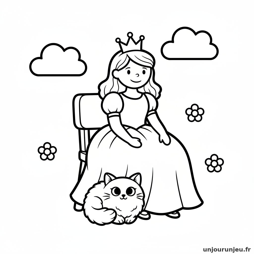 Coloriage Princesse Princesse Chat Assis Pieds 04