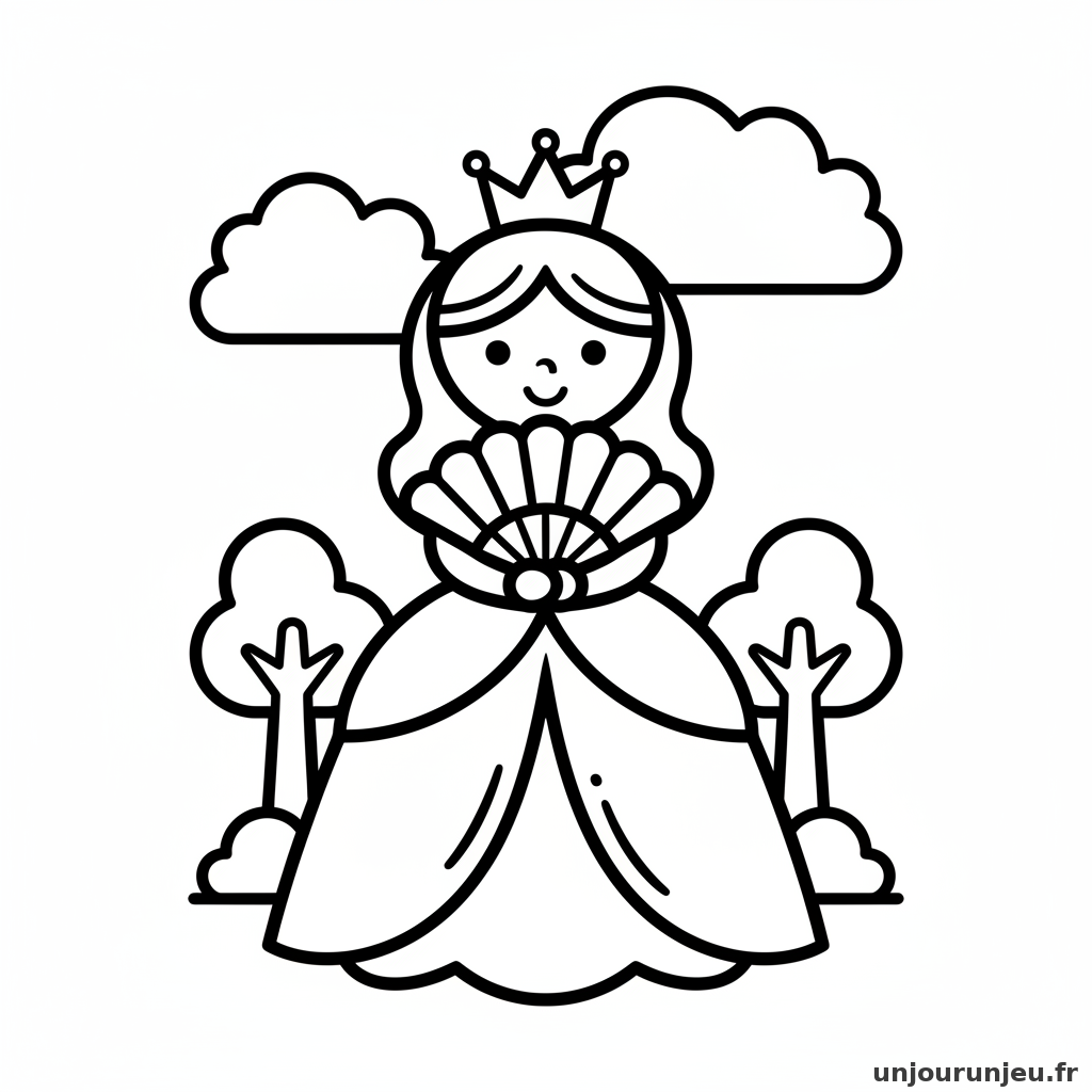 Coloriage Princesse Princesse Eventail 08