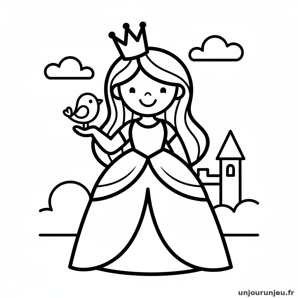 Coloriage Princesse Princesse Petit Oiseau Main 11