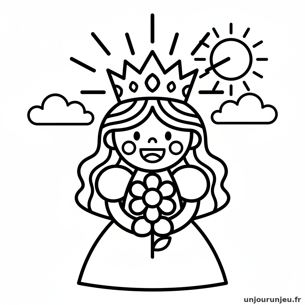 Coloriage Princesse Princesse Souriante Couronne Brillante 01