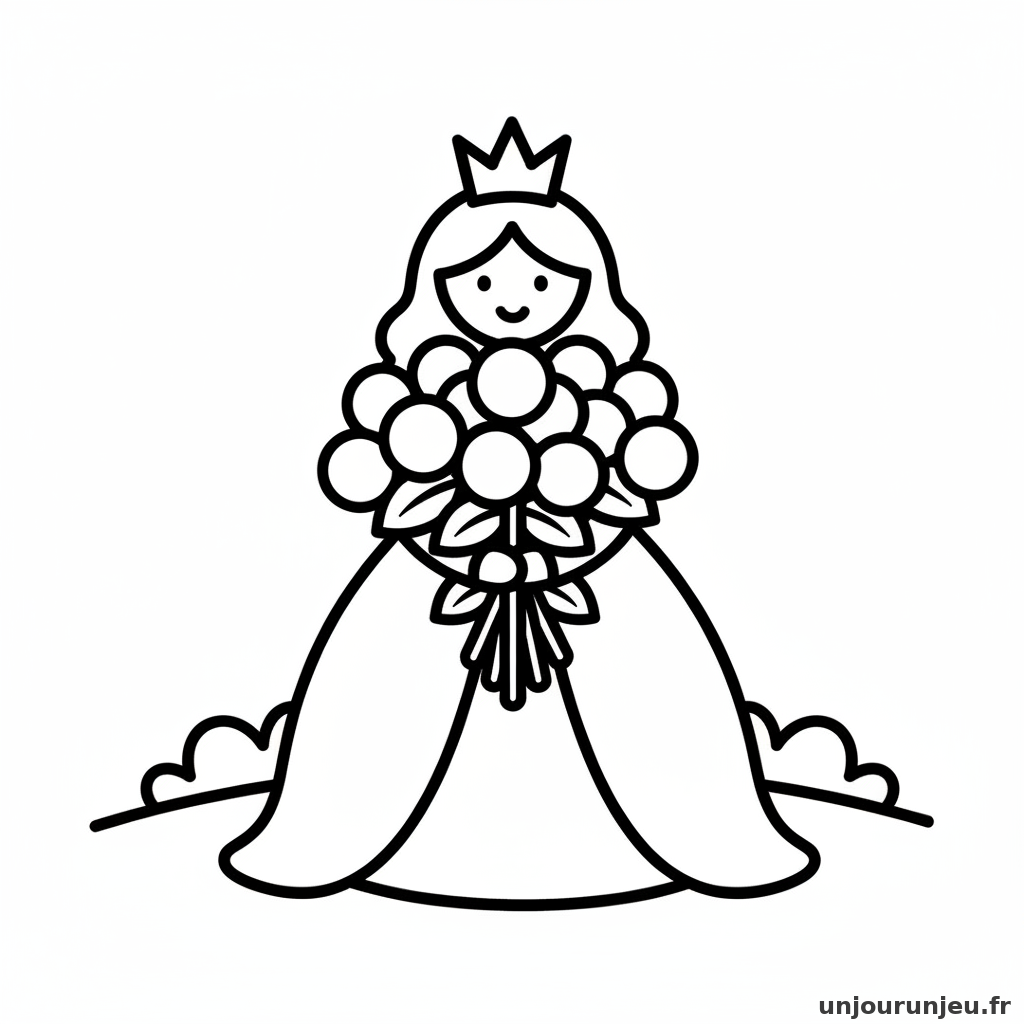 Coloriage Princesse Princesse Tient Bouquet Fleurs 17