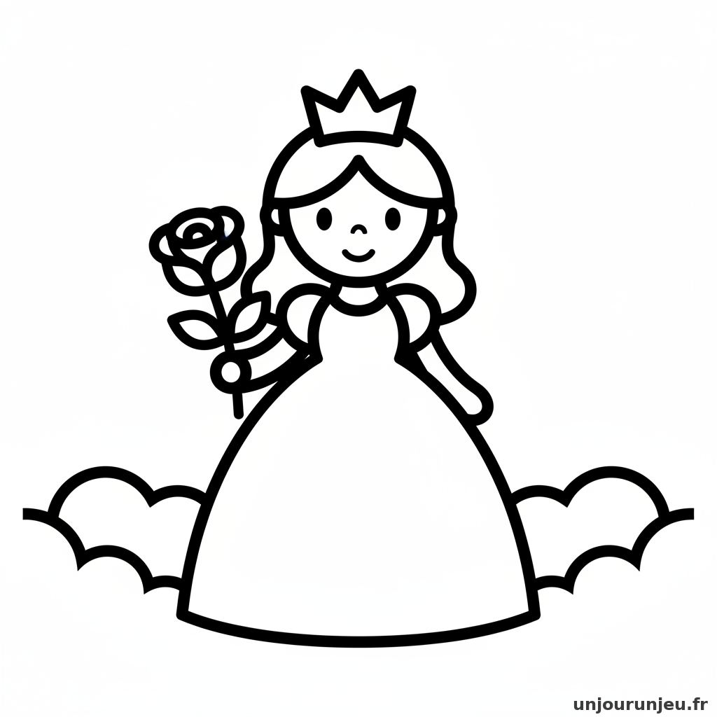 Coloriage Princesse Princesse Tient Rose Main 03
