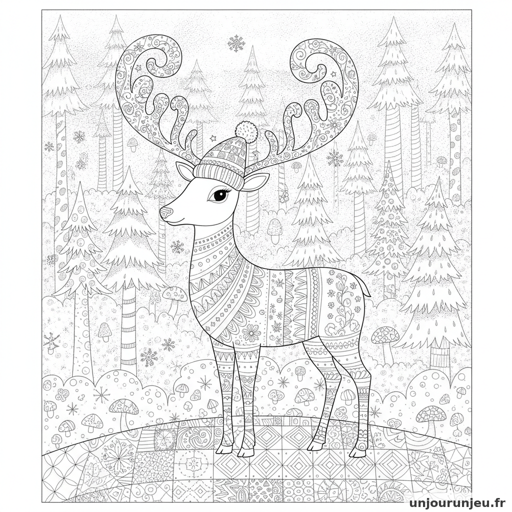 Coloriage Renne Renne Bonnet 06
