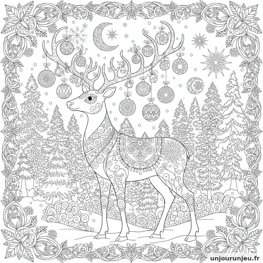 Coloriage Renne Renne Boules Noel 15