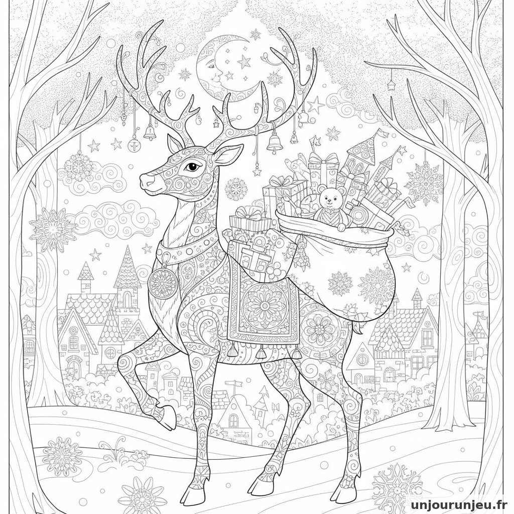 Coloriage Renne Renne Cadeaux 05