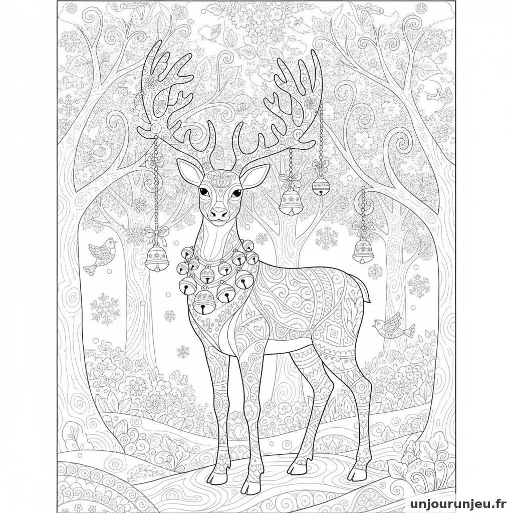 Coloriage Renne Renne Clochettes 09